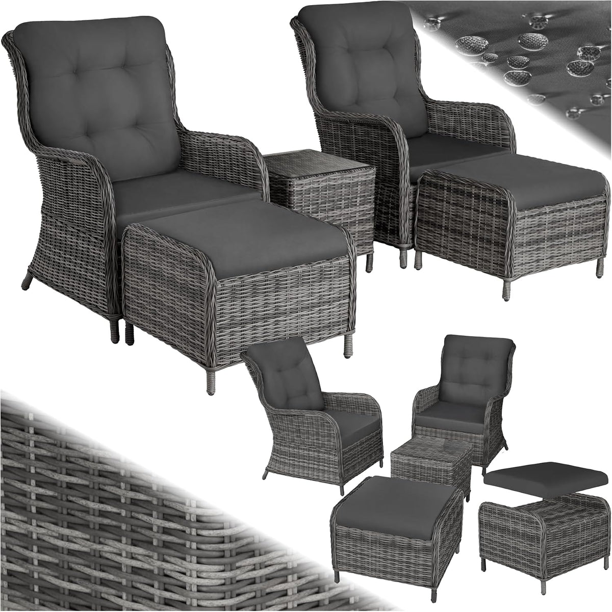 Gartenmöbel-Set, aus Polyrattan, für den Garten und die Terrasse, Grau-Meliert/Grau, tectake