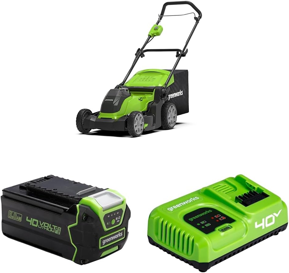 Rasenmäher G40LM41, 40 V, 5 Ah, 500 m², kabellos, mit LED, Grün/Schwarz, Greenworks