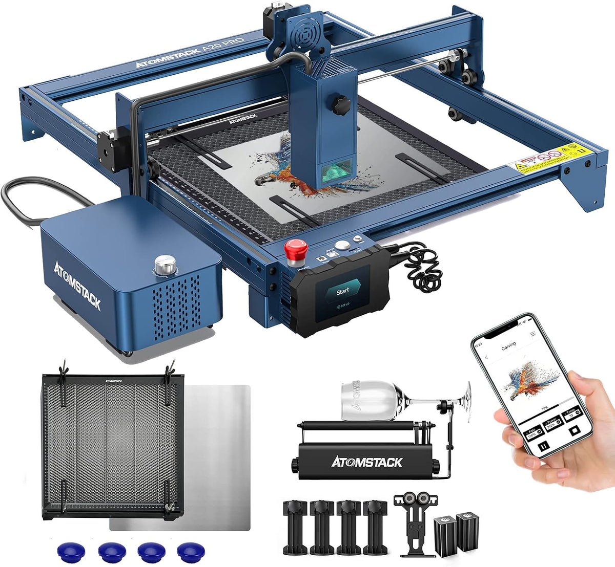 ATOMSTACK MAKER X20 PRO Gravurwerkzeug, 130 W, mit USB, aus Metall, Blau/Schwarz