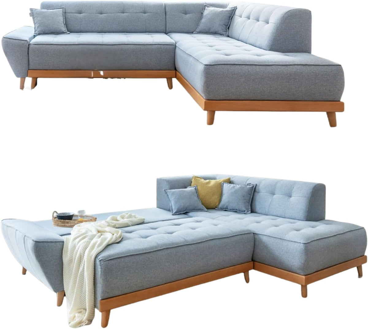 Sofa, 253 × 190 × 77 cm, Hellblau, MIUFORM