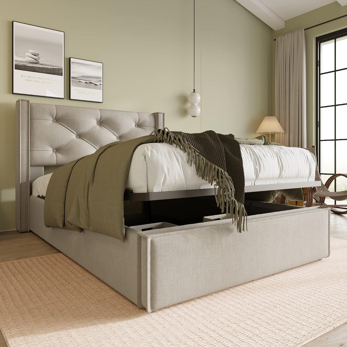 Bett, 90 × 200 cm, mit Stauraum, klappbar, aus Metall, Hellgrau
