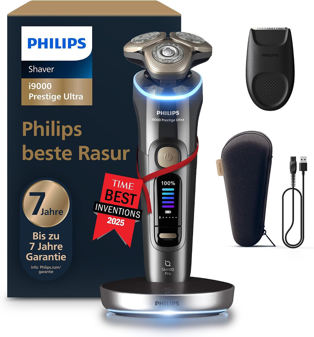 Philips i9000 Rotationsrasierer, wasserdicht, mit USB, Dunkelgrau/Schwarz