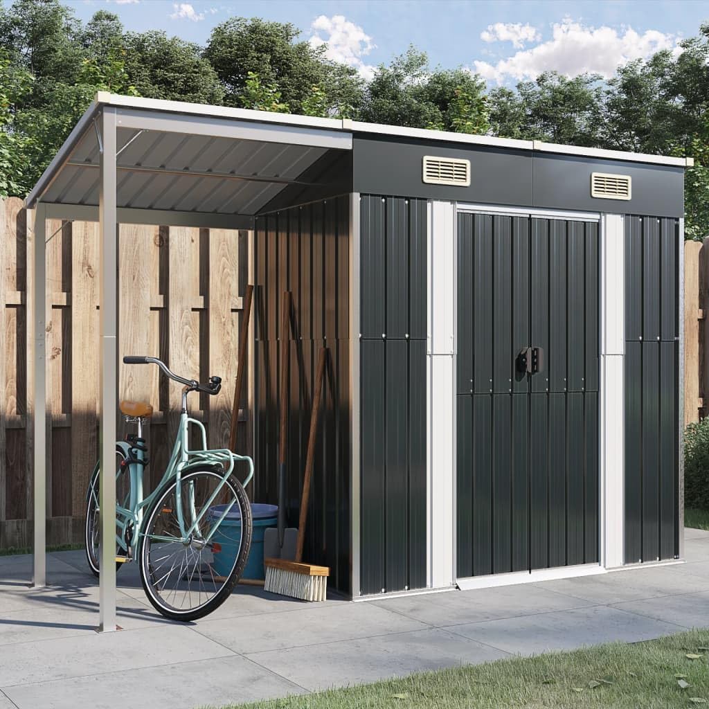 Gerätehaus, 277 × 110,5 × 181 cm, für den Garten, aus Stahl, Anthrazit/Weiß, TEKEET